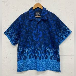 Vintage Urban Rags Blue Flame Button-Down Shirt, Size M